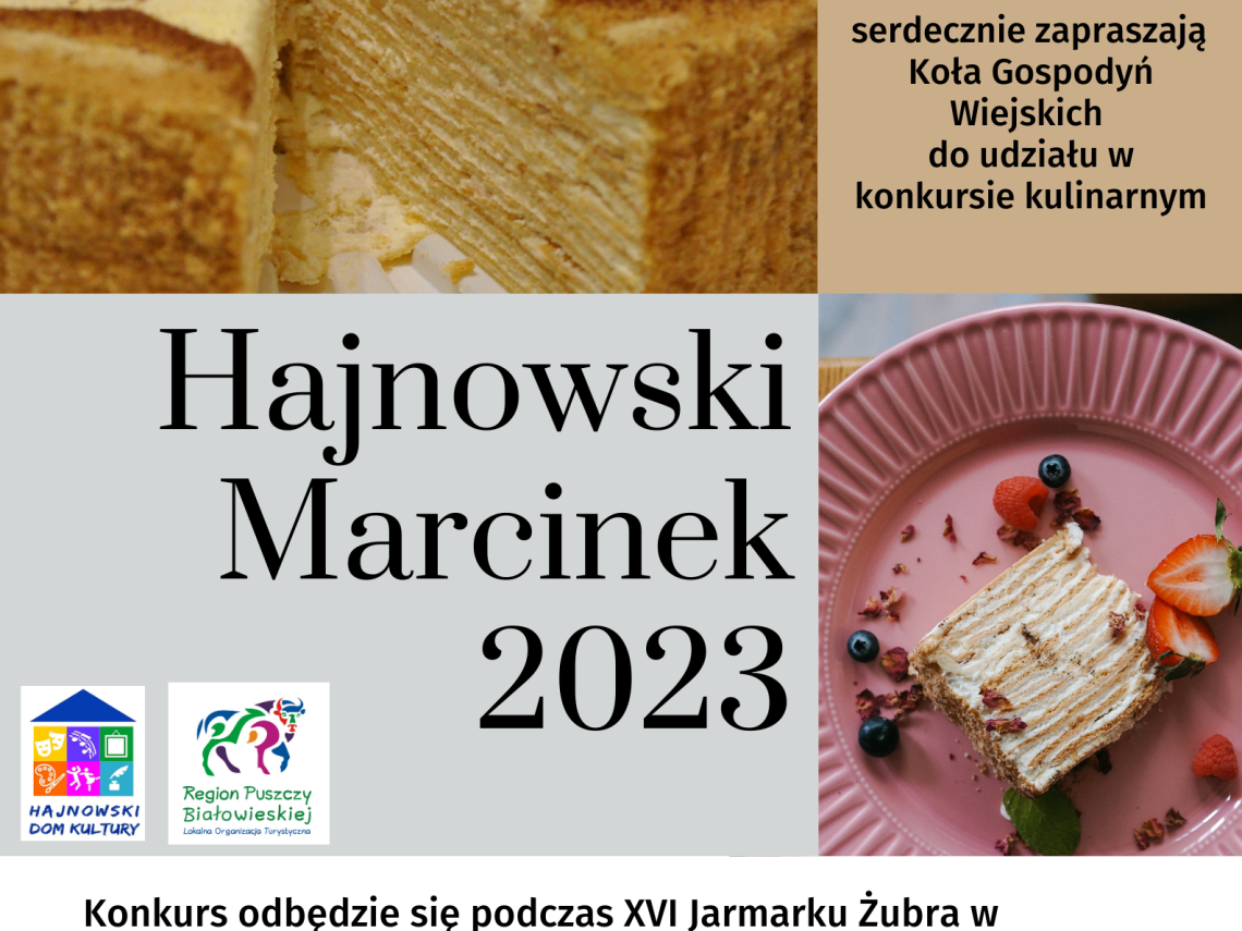 plakat konkursu; w tle zdzjęcie Hajnowskiego Marcinka oraz indformacje o konkursie