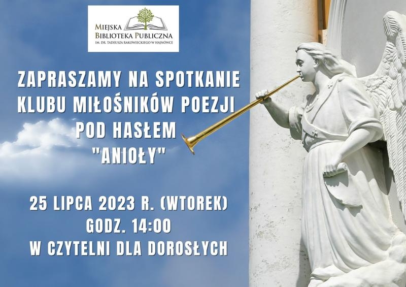 zdjęcie posągu anioła grającego na trąbce oraz logo organizatora i informacje o wydarzeniu