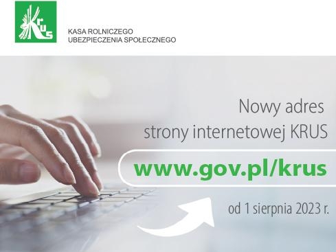 dłonie na klawiaturze orazlogo i nowy adres strony internetowej KRUS