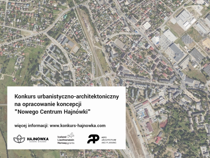 Na zdjęciu satelitarnym Hajnówki na białym tle informacja o konkursie.