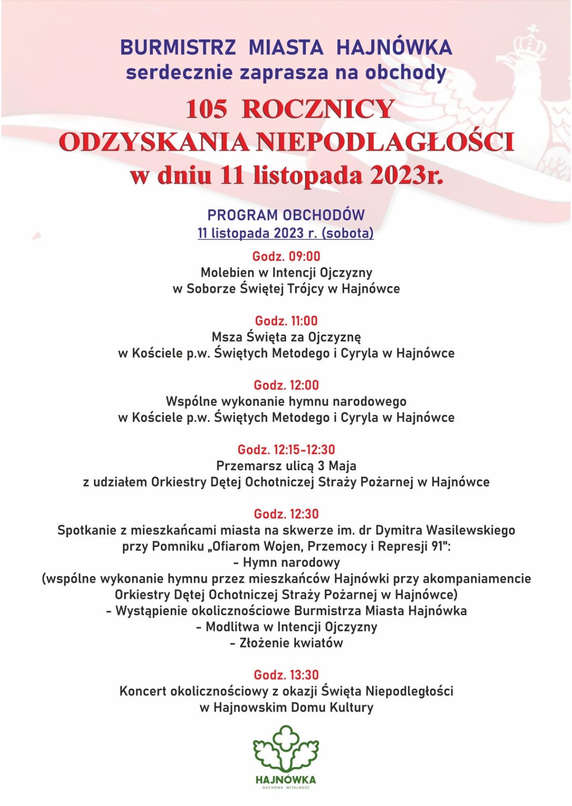 plakat w barwach narodowych, grafika orła oraz loga organizatorów i informacje o wydarzeniu