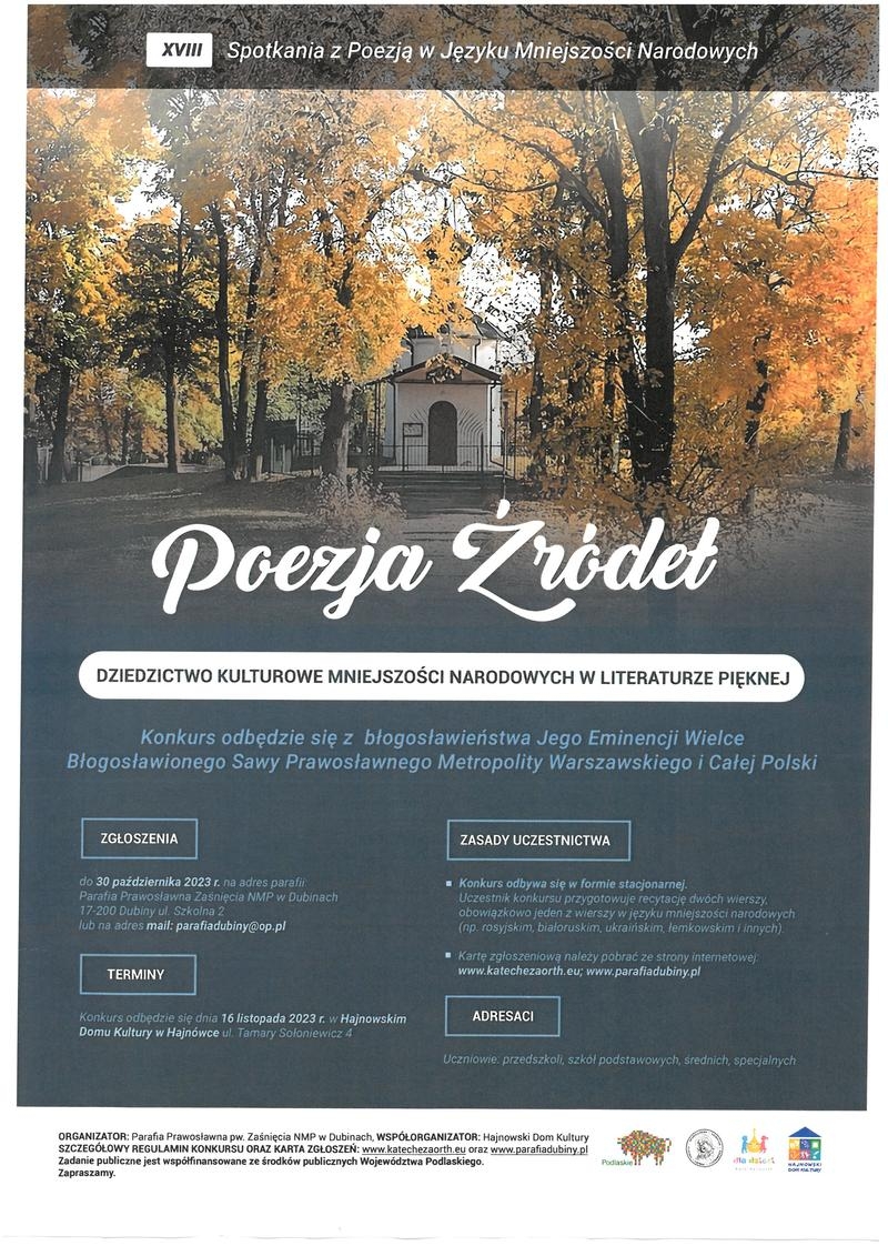 zdjęcie kapliczki wśród drzew, oraz loga organizatorów i informacje o wydrzeniu