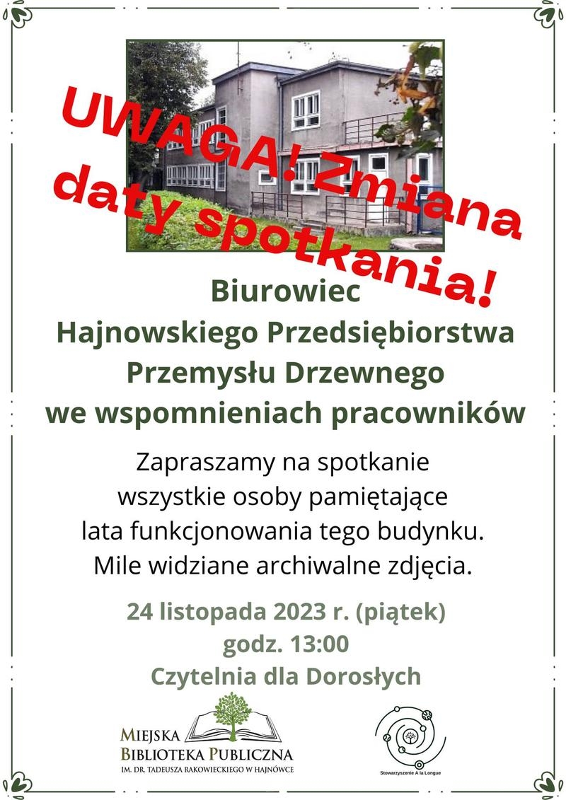 zdjęcie budynku, logo organizatora i informacje o wydarzeniu