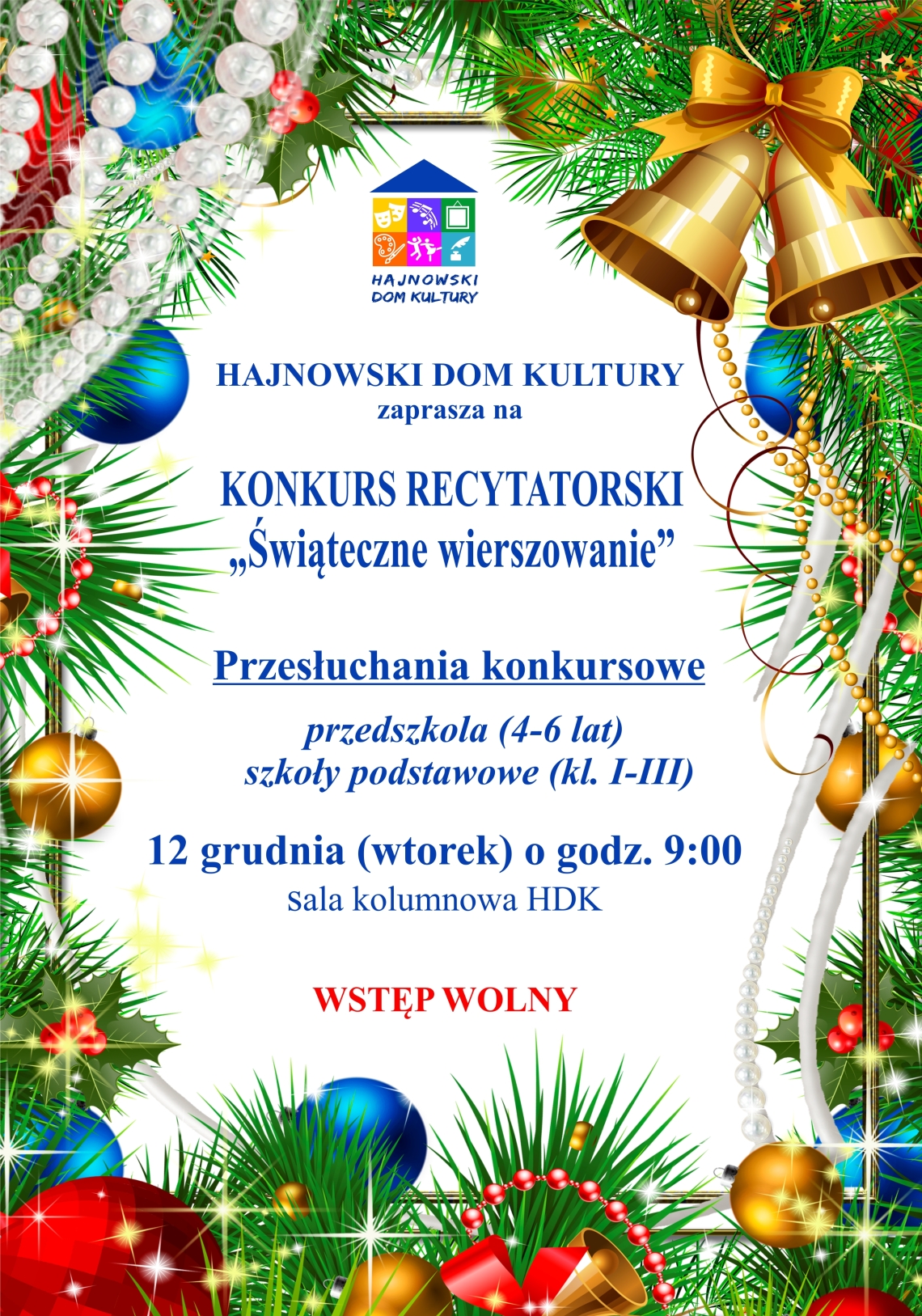 grafika świąteczna oraz informacje o wydarzeniu i logo organizatorów