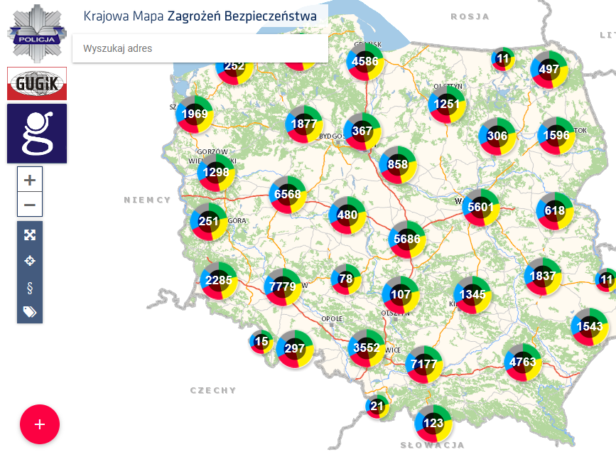 liczna zagrożeń odnotowana i zapisana na mapie Polski