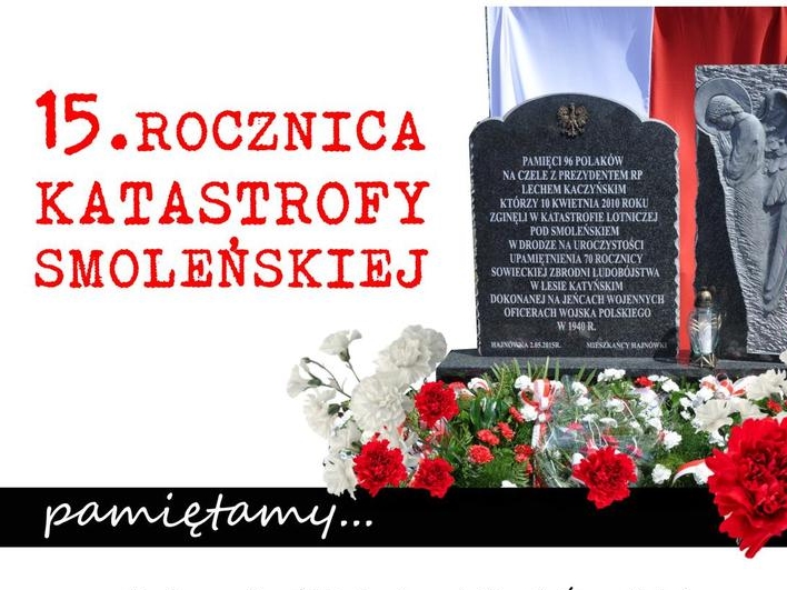 grafika pomnika i biało-czerwonej flagi oraz kwiatów, program obchodów