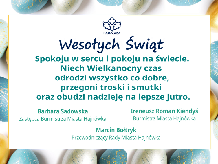 grafika tematyczna, logo Hajnówki oraz życzenia śiwąteczne