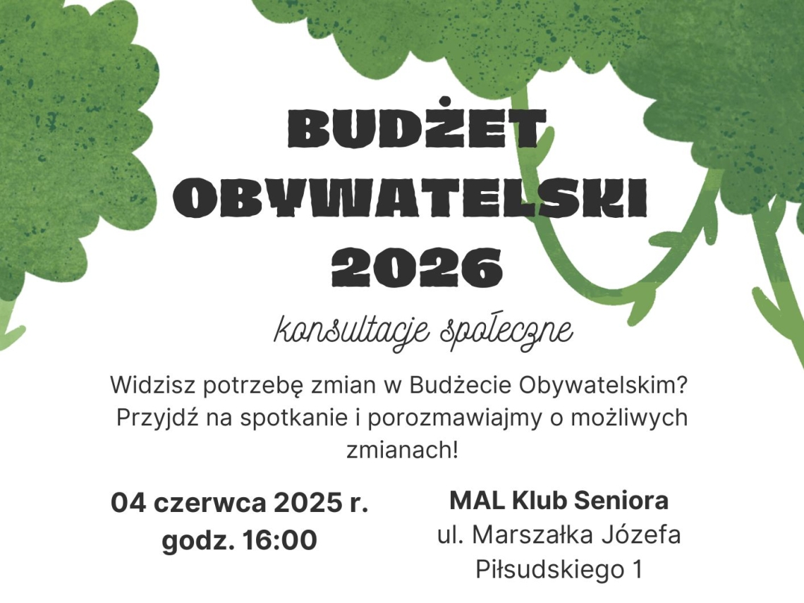 Plakat informujący o konsultacjach społecznych