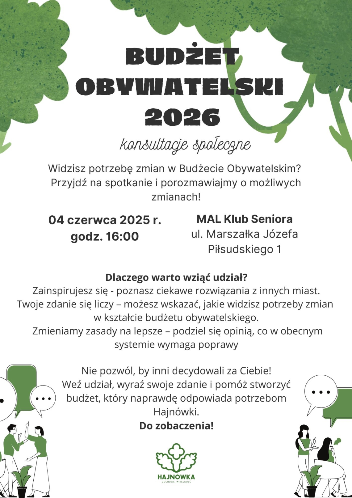 Plakat informujący o spotkaniu konsultacyjnym