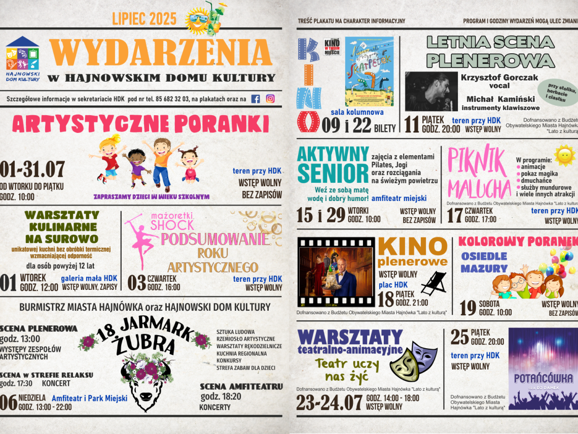 plakat z wydarzeniami domu kultury w lipcu