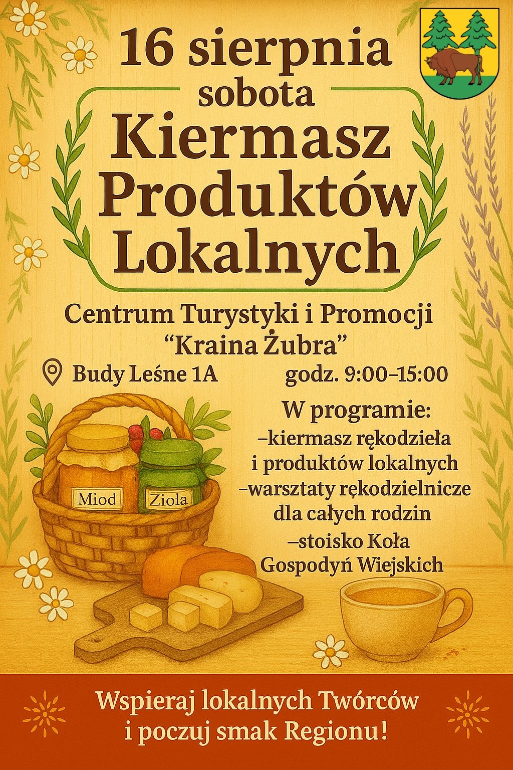 informacje o wydarzeniu, logo organizatora, grafika tematyczna