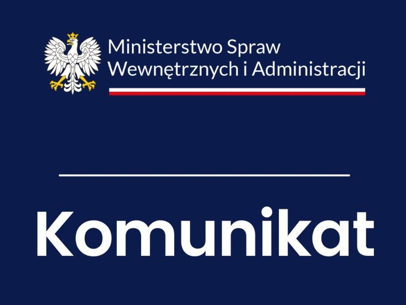 na granatowym tle białe napisy i logo ministerstwa