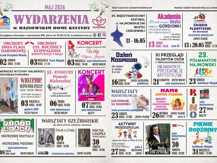 informacje o wydarzeniach, loga i grafika tematyczna