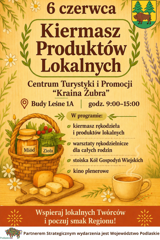 informacje o wydarzeniu, logo organizatora, grafika tematyczna