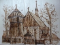 grafika przedstawiająca drewniany kościółek