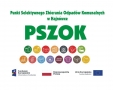 Na plakacie widnieje napis PSZOK Punkt Selektywnego Zbierania Odpadów. Poniżej znajdują się obrazki przedstawiające rodzaje odpadów oraz zestaw znaków projektu, z którego przyznano dotację.