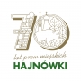 Logo na białym tle: na górze liczba 70 z kolażu rysunków z miejscami związanymi z Hajnówką, poniżej napis: lat praw miejskich Hajnówki.
