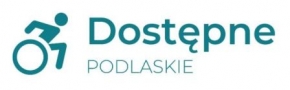 logo projektu; od lewej grafika przedstawiająca osobę poruszającą się na wózku, po prawej napis Dostępne Podlaskie