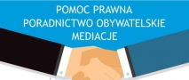 gfrafika uścisku dłoni z napisem POMOC PRAWNA PORADNICTWO OBYWATELSKIE MEDIACJE