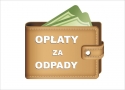 grafika skórzanego portfela,z krórego wystaja dwa banknoty oraz biały napis: OPŁATY za ODPADY