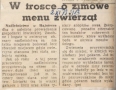 Wycinek skanu gazety. Tytuł artykułu "W trosce o zimowe menu zwierząt"