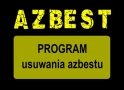 Na czarnym tle  żółty napis AZBEST oraz PROGRAM usuwania azbestu