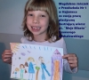 Magdalena Jańczuk z Przedszkola Nr 1 w Hajnówce ze swoją pracą plastyczną ilustrującą wiersz pt. "Moje Miasto" Ksawerego Michałowskiego