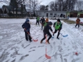 grupa chłopców gra w hokeja na sniegu
