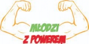 logo programy; dwie muskularne ręce unisione ku górze; u dolu napis Młodzi z powerem