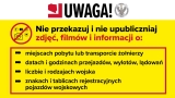 Biało-żółty plakat z informacjami dotyczącymi bezpieczeństwa