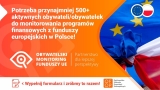 pomarańczowy bner z fragmentem flagi Polski i Unii Europejskiej oraz loga i hasła przedsiewzięcia by wypełnic formularz