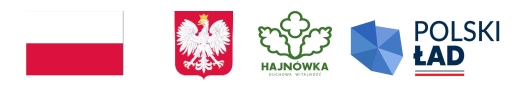 logotypy: flaga Polski, godło Polski, logo miasta Hajnówka, logo Polski Ład