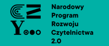 na turkusowym tle napis Program Rozwoju Czytelnictwa 2.0owym tle 