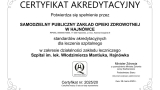 Certyfikat akredytacyjny przyznany szpitalowi